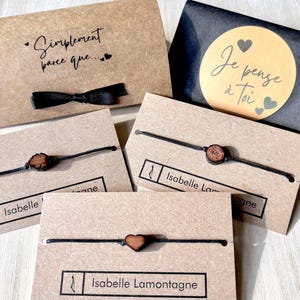 Wish bracelet with gift packaging, Simplement parce que...Je pense à toi. Choose between Monstera leaf, Wood Slice or Heart