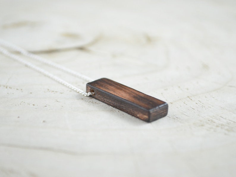Recovered Wooden Necklace Astrological Sign Capricorn 16in Silver Chaine Brut Burned Brown Beige Women Rustic Simple Zodiac