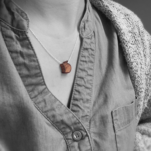 Französisch oder Englisch - Halskette Pomme Bois wiederhergestellte Kette Silber 16po Einfaches Geschenk Lehrerin Vielen Dank für Den Unterricht mit Ihrem Herzen