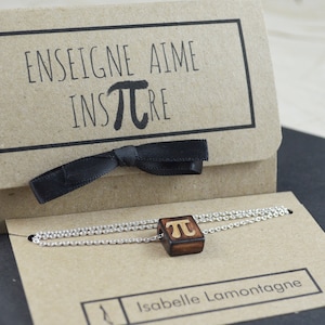 English or French - Recovered Wooden Necklace PI 16in Silver Chaine Brut Women Rustic Simple Pi Symbol Women Teacher Gift Teach Love Inspire