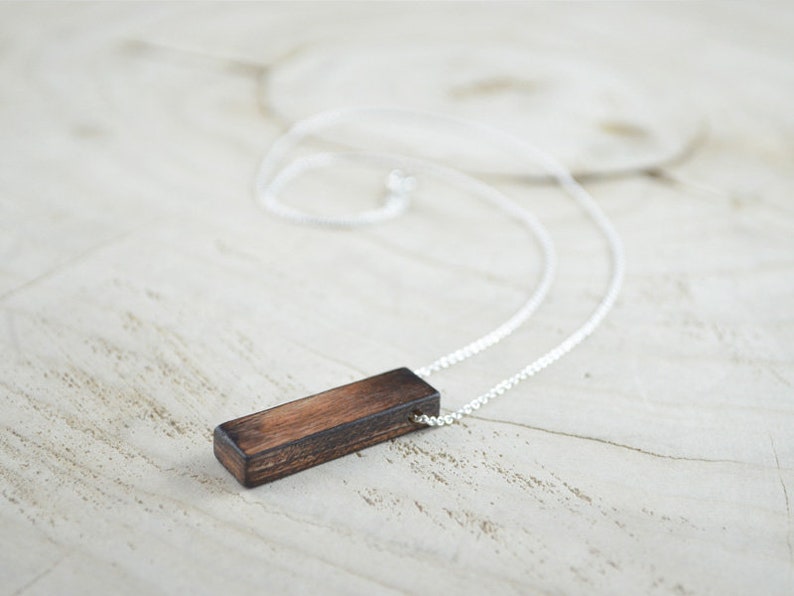 Recovered Wooden Necklace Astrological Sign Capricorn 16in Silver Chaine Brut Burned Brown Beige Women Rustic Simple Zodiac
