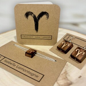 Ensemble Cadeau, Carte, Collier et Boucles d'Oreilles en Bois Récupéré Bélier