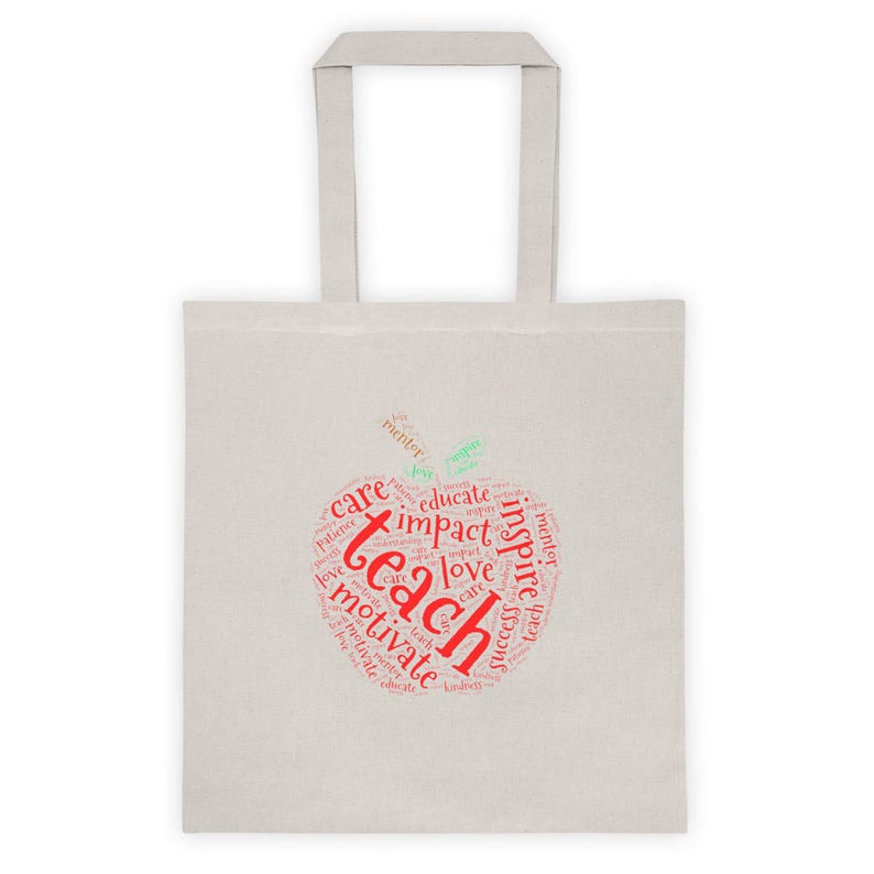 Gift for Teacher Tote Bag Teacher Apple Word Cloud Tote Bag