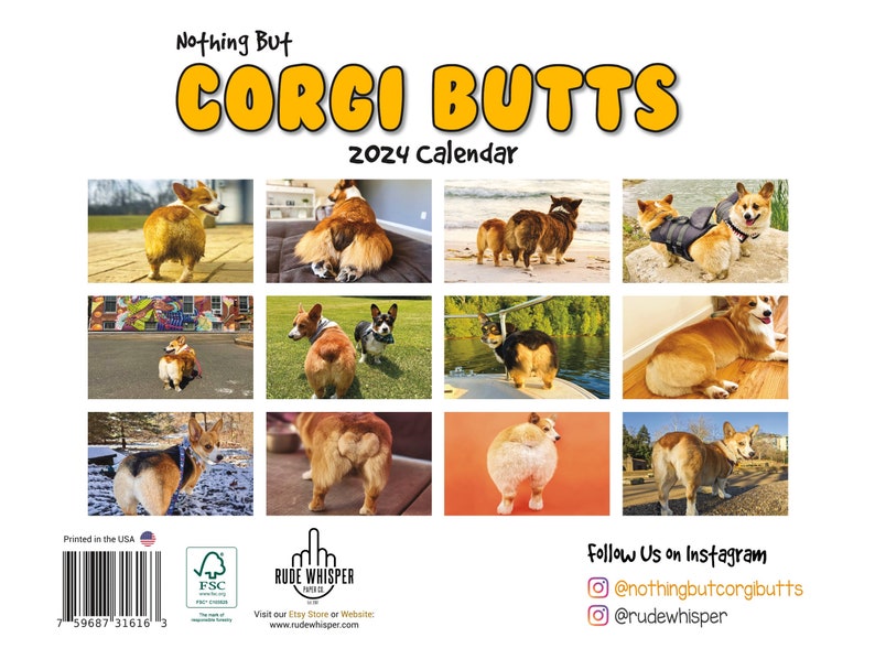 Corgi Butts 2024 Funny Dog Calendar Perfect Gift for Dog Lovers, White Elephant and Secret Santa image 2