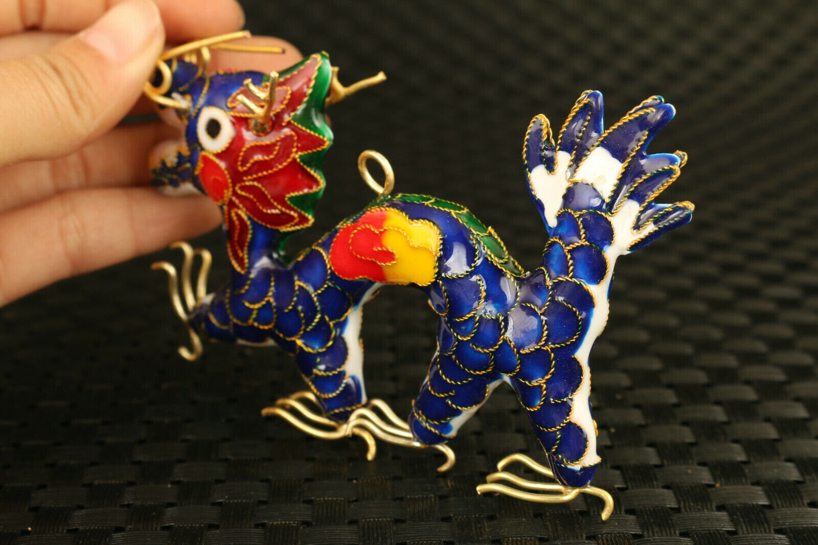 Vintage Chinese Cloisonne Handpainted Dragon / Foo Dog Statue