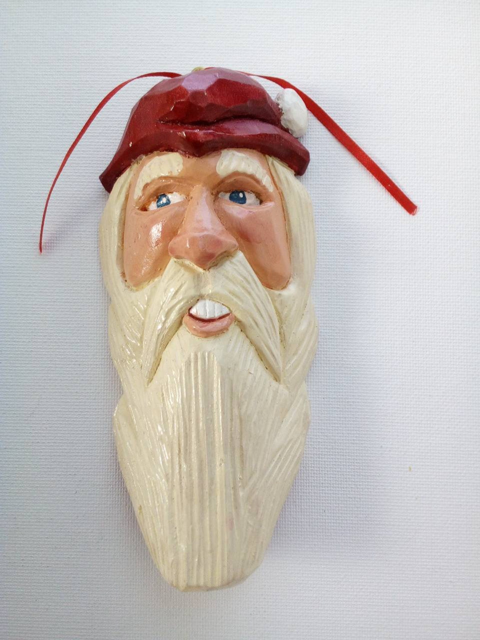 Santa Ornament Hand Carved Basswood Folk Art Christmas Etsy