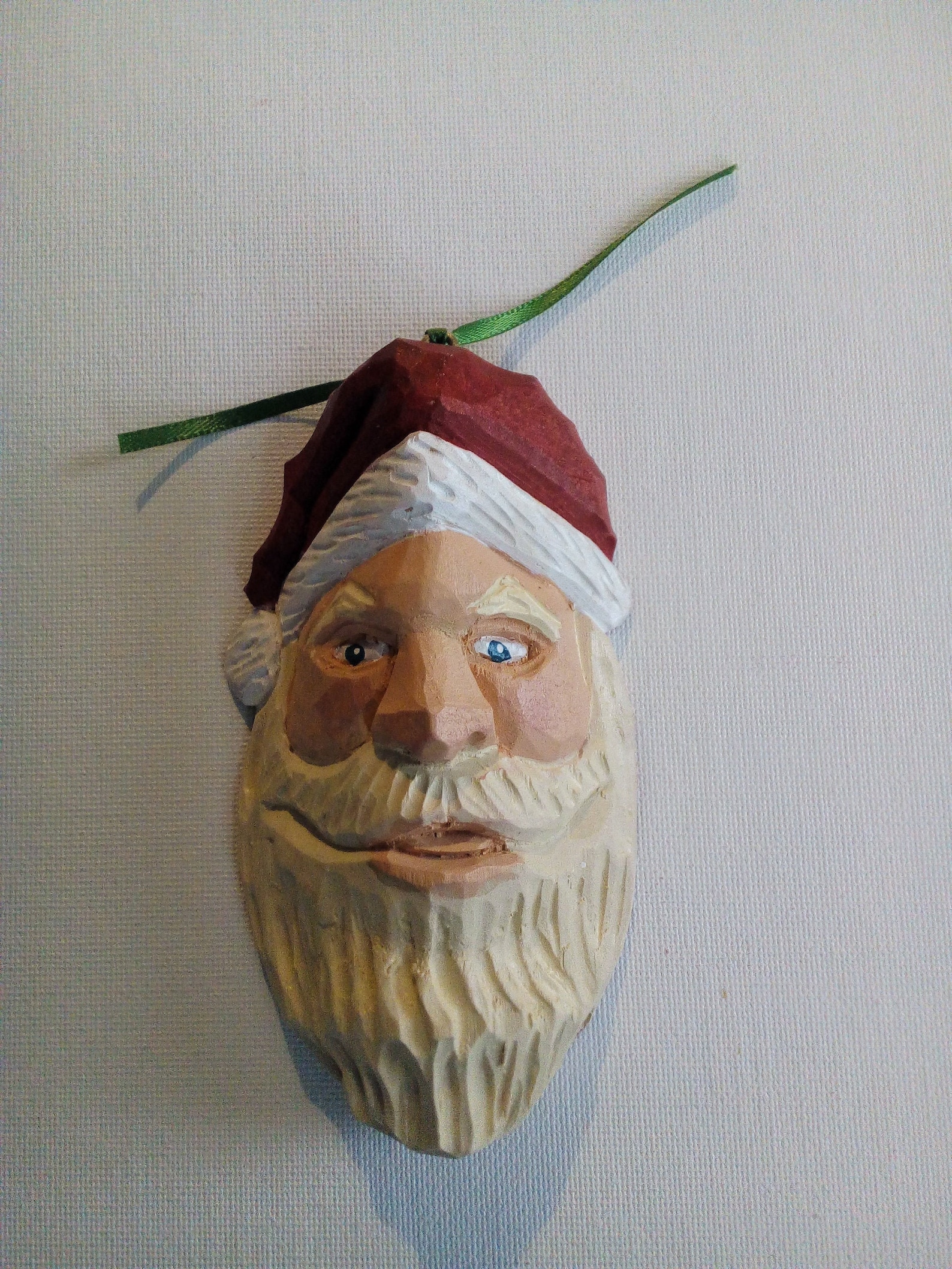 Santa Ornament Hand Carved Basswood Folk Art Christmas Etsy