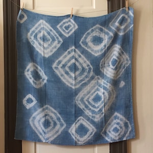 Indigo shibori hand dyed cotton muslin blanket
