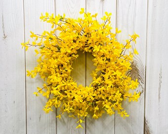 Forsythia Spring Door Wreath – Yellow Floral, Faux Branches