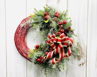 Christmas Door Wreath-Winter Wreath-Holiday Wreath-Farmhouse Wreath-Christmas Farmhouse -Winter Door Wreath