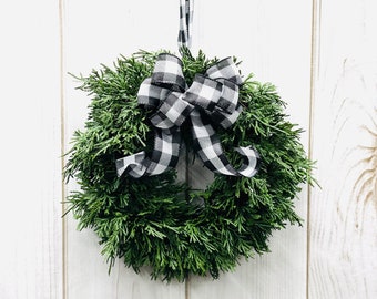 Christmas Wreath-Winter Wreath-Holiday Wreath-Mini Farmhouse Wreath-Winter Door Wreath-Buffalo Check wreath-Faux Cedar Wreath