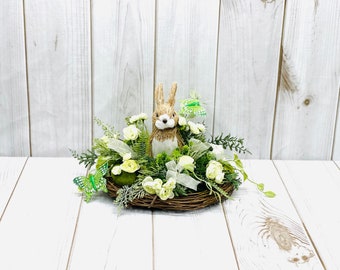 Sisal Bunny Easter Centerpiece, Cream Ranunculus Floral Arrangement