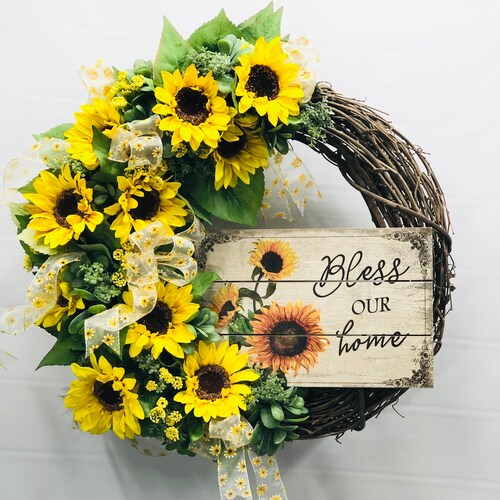 Sunflower Wreath-Summer Door wreath-front shops door wreath-sunflower decor-sunflower door wreath-Sunflower Decor
