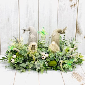 Table Centerpiece-Farmhouse Centerpiece-Farmhouse Table Decor-Greenery Centerpiece-Floral Centerpiece-Neutral Centerpiece-Gnome Decor