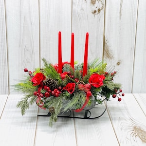 Christmas Centerpiece-Table Centerpiece-Christmas Sleigh Centerpiece-Christmas Arrangement-Christmas Decor-Table Accent-Table Decor