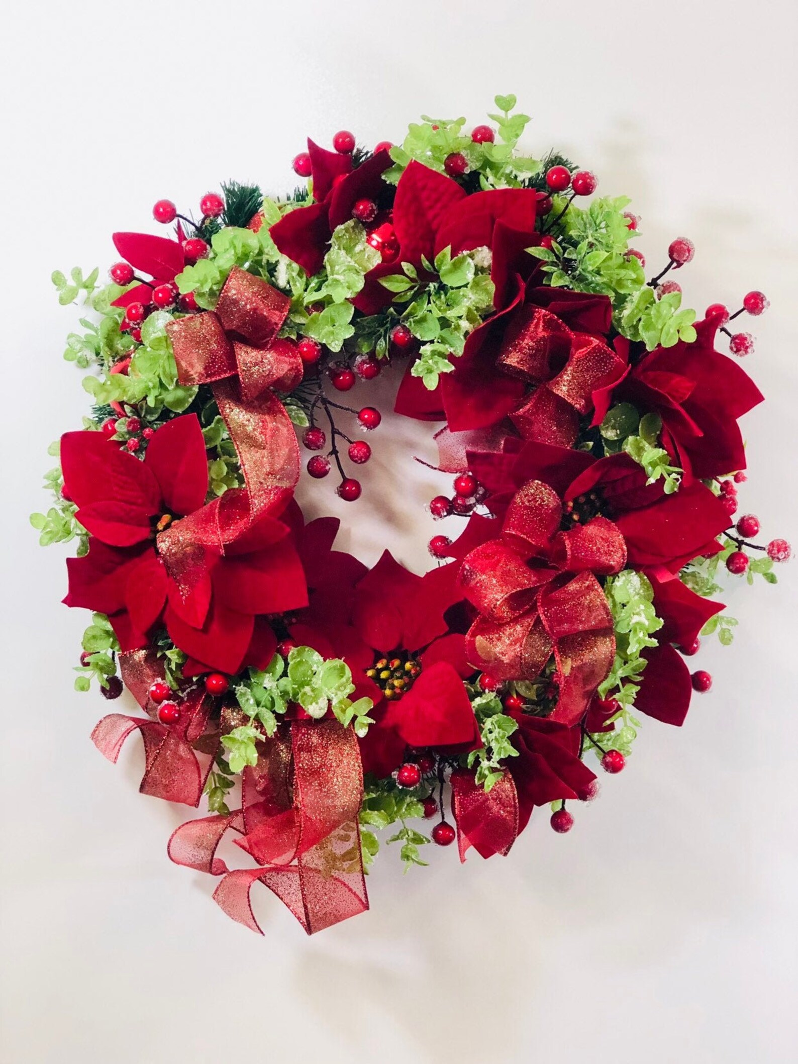 Christmas Door Wreathred Christmas Wreathholiday Etsy