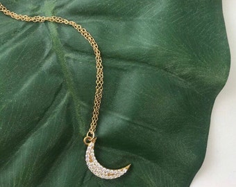Pave Crystal Moon Pendant Necklace