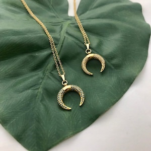 Pave Crystal Crescent Moon Pendant Necklace