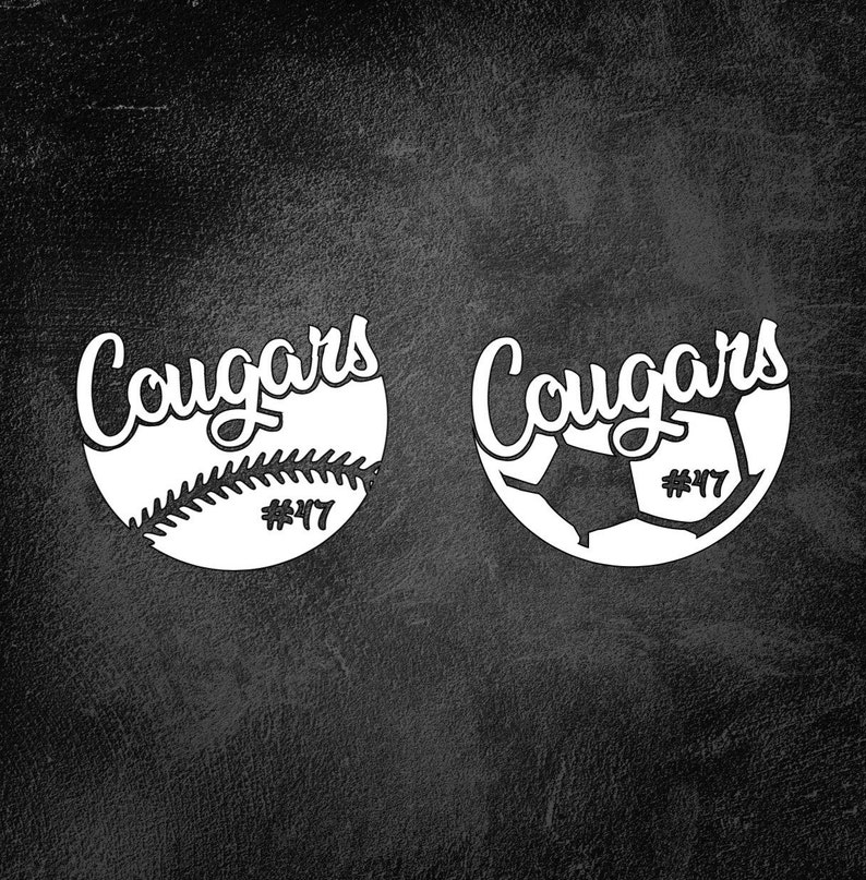 May include: Two white logos on a black background. The logos are both for the "Cougars" and feature the team number "#47". One logo features a baseball and the other features a soccer ball.