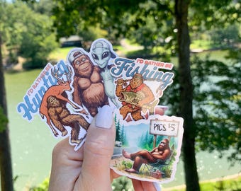 Funny Bigfoot & Alien Sticker: Whimsical Vinyl Decal