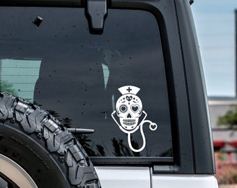 Sugar Skull Nurse Decal: Custom Car Decal, Nursing Gift