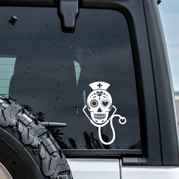 Sugar Skull Nurse Decal: Custom Car Decal, Nursing Gift