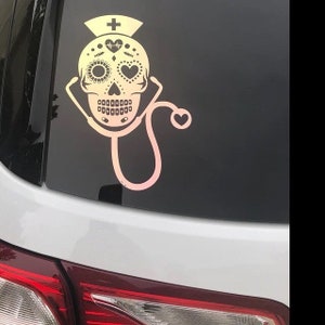 sugar skull nurse nurse monogram nurse decal skull nurse decal custom car decal nursing gift custom nurse decal gift for nurse image 3