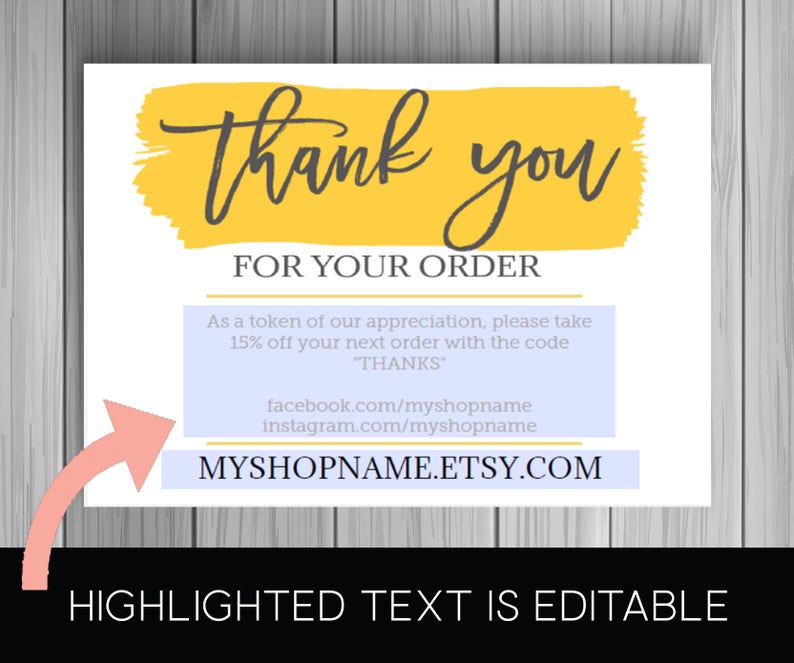 TY17 Business Thank You Card Etsy Shop Etsy Seller Loyalty Card Small Business Thank You Card Packaging Marketing Instant Download