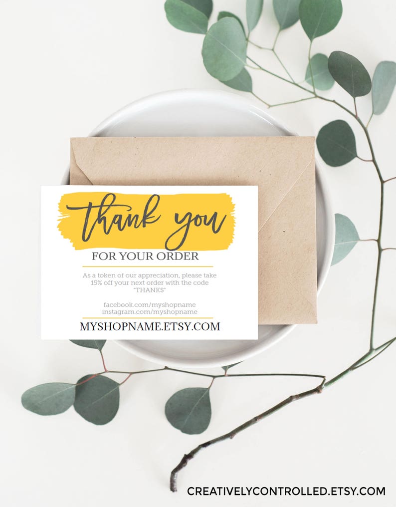 TY17 Business Thank You Card Etsy Shop Etsy Seller Loyalty Card Small Business Thank You Card Packaging Marketing Instant Download