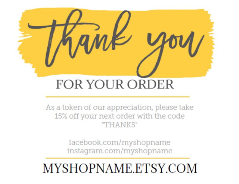 TY17 Business Thank You Card Etsy Shop Etsy Seller Loyalty Card Small Business Thank You Card Packaging Marketing Instant Download