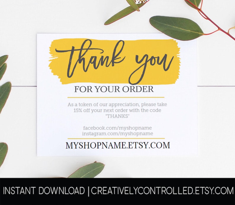 TY17 Business Thank You Card Etsy Shop Etsy Seller Loyalty Card Small Business Thank You Card Packaging Marketing Instant Download