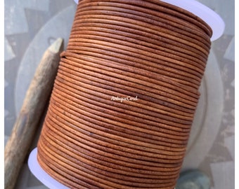 Premium European 1mm distressed brown round leather cord jewelry making leather string 1.0mm lacing 91