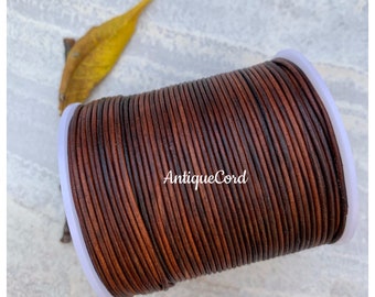 Premium European 1mm distressed brown round leather cord jewelry making leather string 1.0mm lacing 91