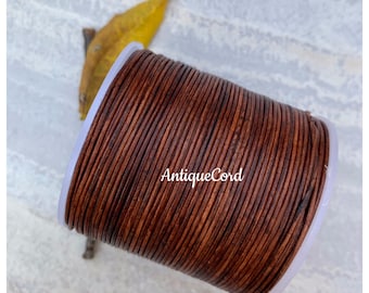 Premium European 1mm distressed brown round leather cord jewelry making leather string 1.0mm lacing 91