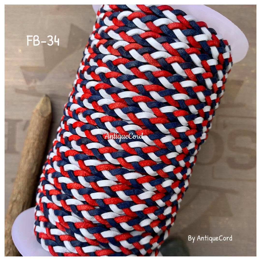 5mm Premium Genuine Flat Braided Leather Cord USA Flag Red Blue White 5