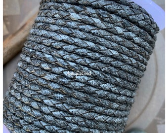 4mm Premium Quality Leather Round Bolo Braided Genuine Leather Cord Sparkle Gray 4.0 mm Antique Gray Round Leather b49
