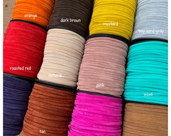 4mm Suede Lace 4 mm wide Real Suede lace, Suede Lace Suede Leather Lace 35 Colors to Choose