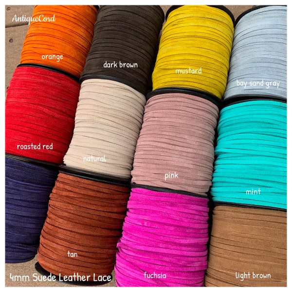 4mm Suede Lace 4 mm wide Real Suede lace, Suede Lace Suede Leather Lace 35 Colors to Choose