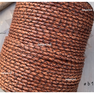 3mm Premium Genuine Leather Braided Leather Cord Round Cord Antique Brown 3.0 mm leather b1