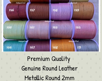 2mm premium round Leather Cord metallic leather cord String by the Yard 2.0 mm Over 38 colors to choose US Seller
