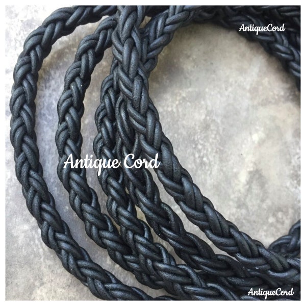 High Quality 4mm Matt Black Bolo Braided Leather Cord 8 Ply 1mm Premium European Style Leather Cord 4mm Wide - 8 Ply - 8 Strand Braided Cord