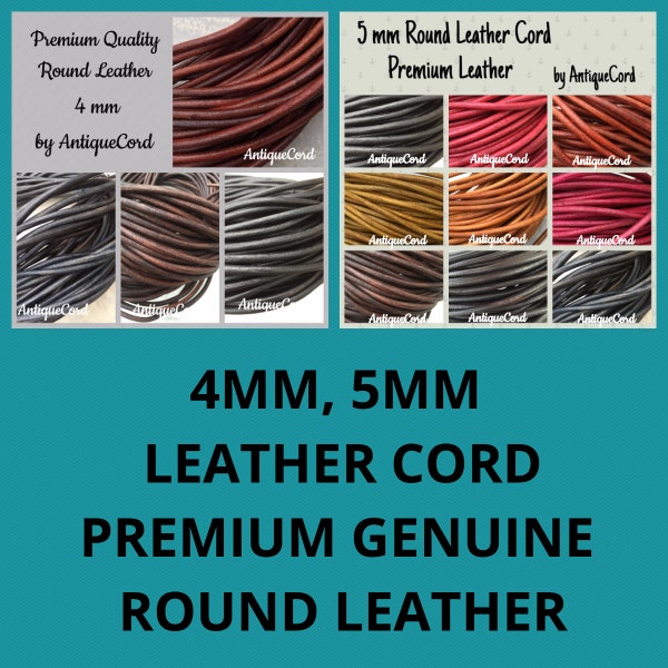 4mm Premium Genuine Leather Antique Round Leather Cord 4.0 mm 5.0 mm Cording Jewelry Making Supply