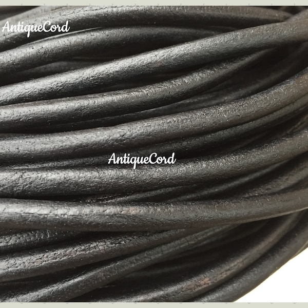 Premium Matte Black 5 mm Round Leather Cord 5mm Leather Round Cord Thick Leather Lace Ship Fast - r501