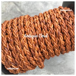 High Quality Hand Braided Brown 8mm Bolo Braided Leather Cord 8 Ply 2mm Premium European Style Leather Medium Brown 8 Strand Braided Cord