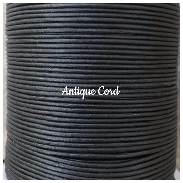 2mm Antique Matte Black Leather Round Cord Black Cord 20