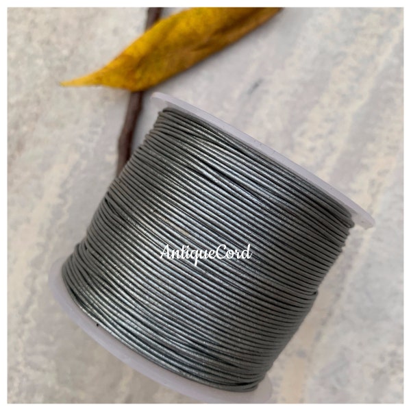 1mm Metallic Heather Gray Round Leather Cord Premium Leather Round Cord Metallic Silver Jewelry Wrap gm303