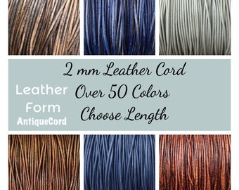 2mm Premium Leather Cord Natural Regular Metallic Distressed Leather by the Yard Over 60 colors to choose