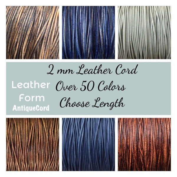 2mm Premium Leather Cord Natural Regular Metallic Distressed Leather by the Yard Over 60 colors to choose