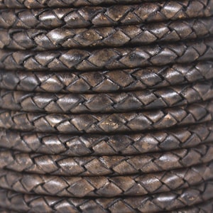 3mm Premium Leather Genuine Leather Round Bolo Braided Leather Cord Round Cord Bolo Cord Distressed Black b5