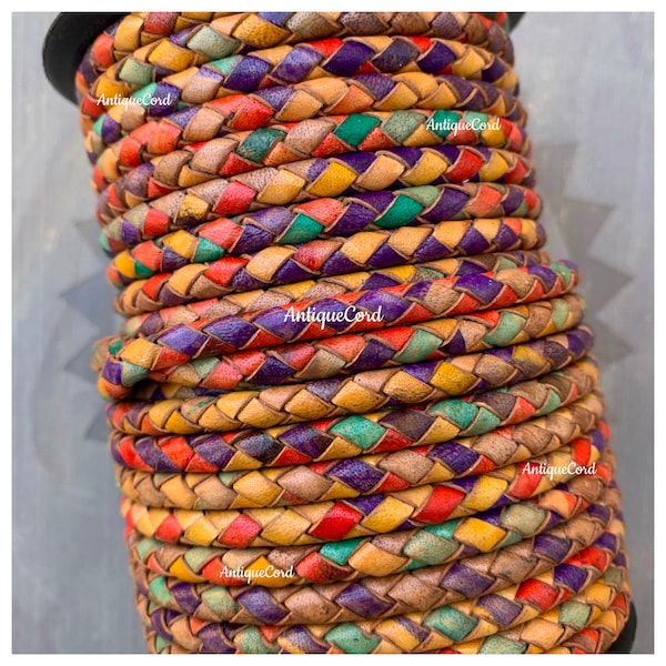 4mm High Quality Bolo Cord By The Yard Genuine Leather Braided Bolo Leather Cord Bolo Cord Rainbow Colorful Cord 4.0 mm Leather Chirpy b3